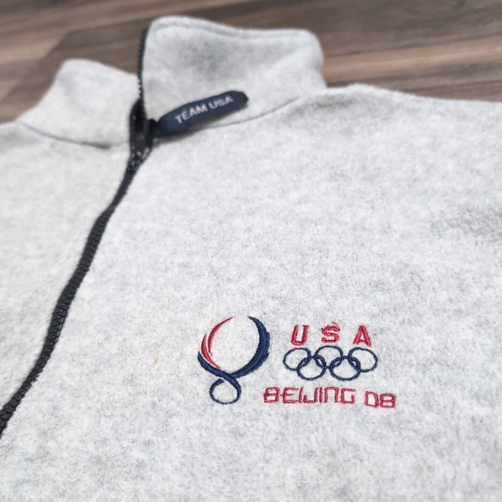 USA Beijing 2008 Olympics Embroidered Fleece Zip Up Jacket Gray Women's Large 5H
